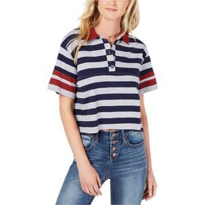 Rules of Etiquette Womens Boxy Striped Polo Shirt, Grey, NWT